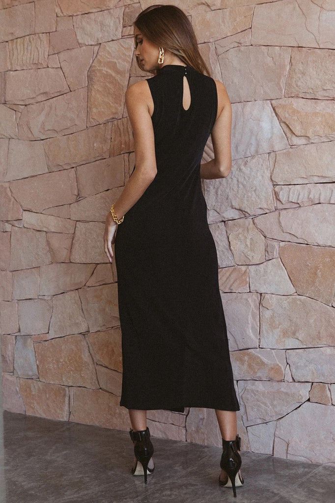 Moss black midi dress
