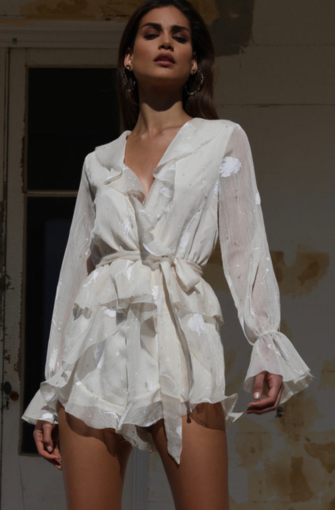 Peace paint nude white playsuit