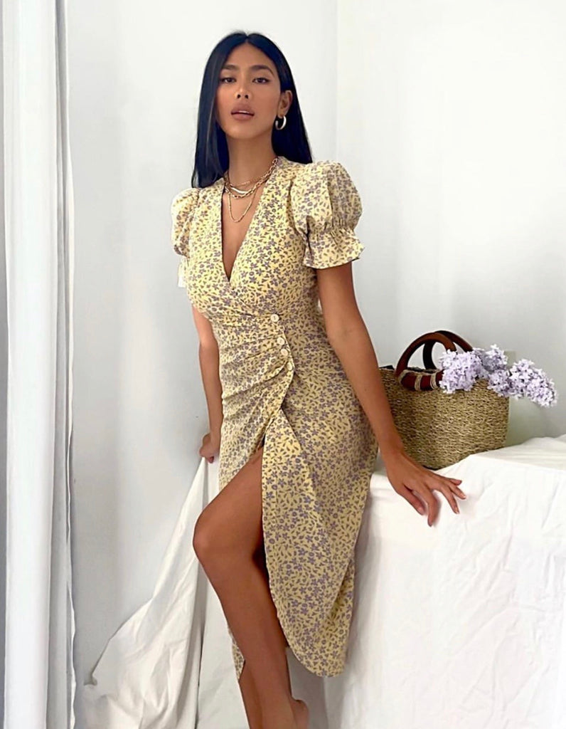 Callie yellow wrap dress