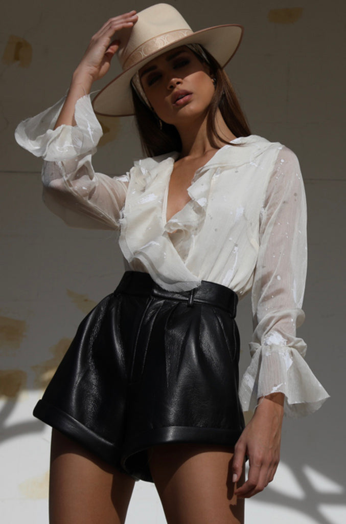 Peace paint nude white blouse