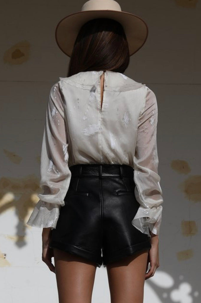 Peace paint nude white blouse