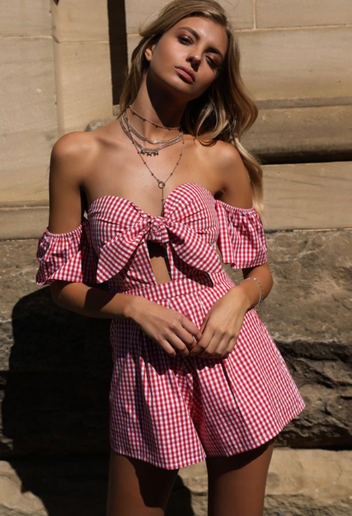 Paris red gingham Playsuit