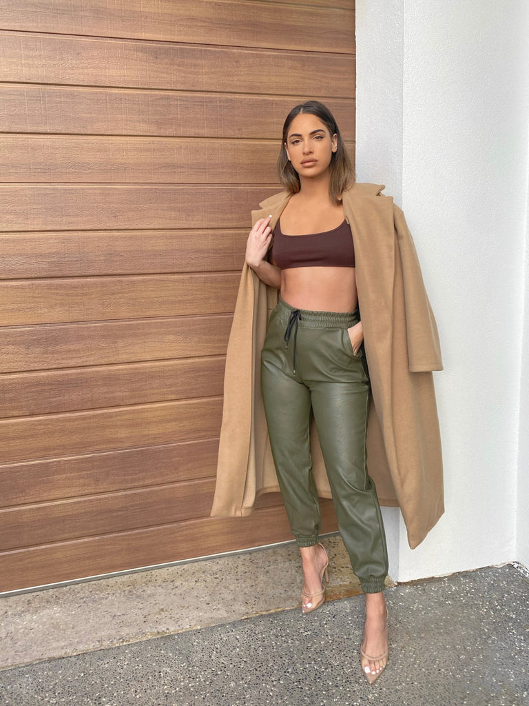 Chantelle khaki pu leather pants