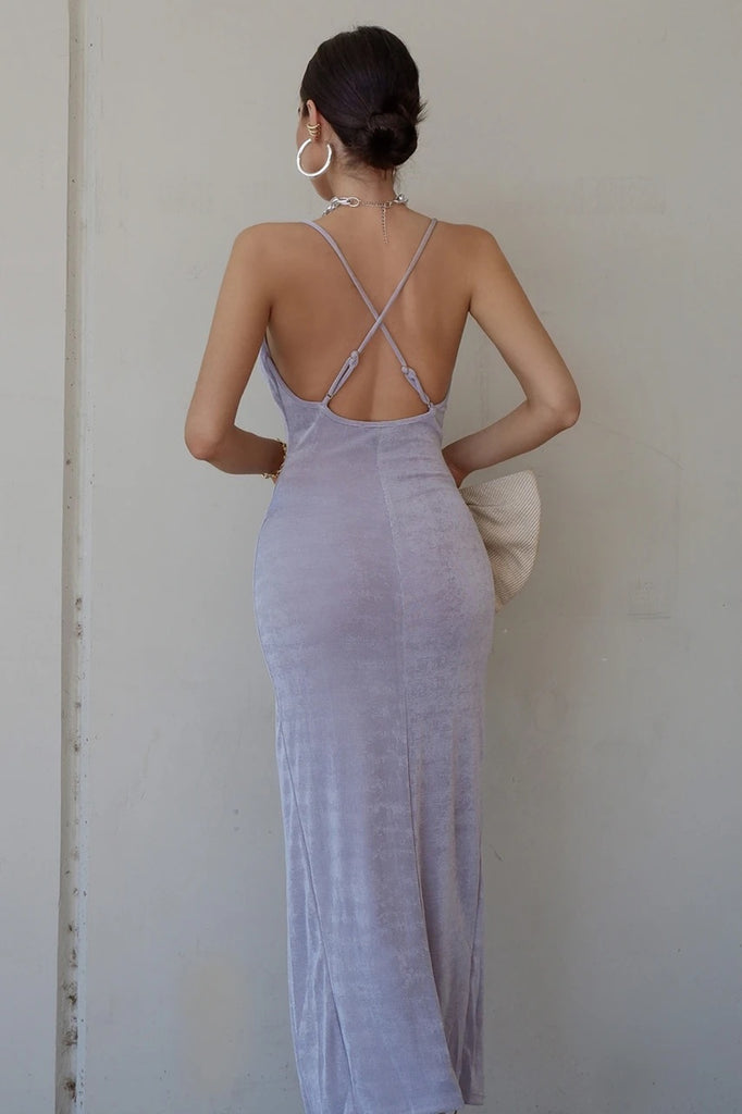 Slinky silver slip dress