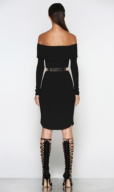 Off the hook black knit midi dress