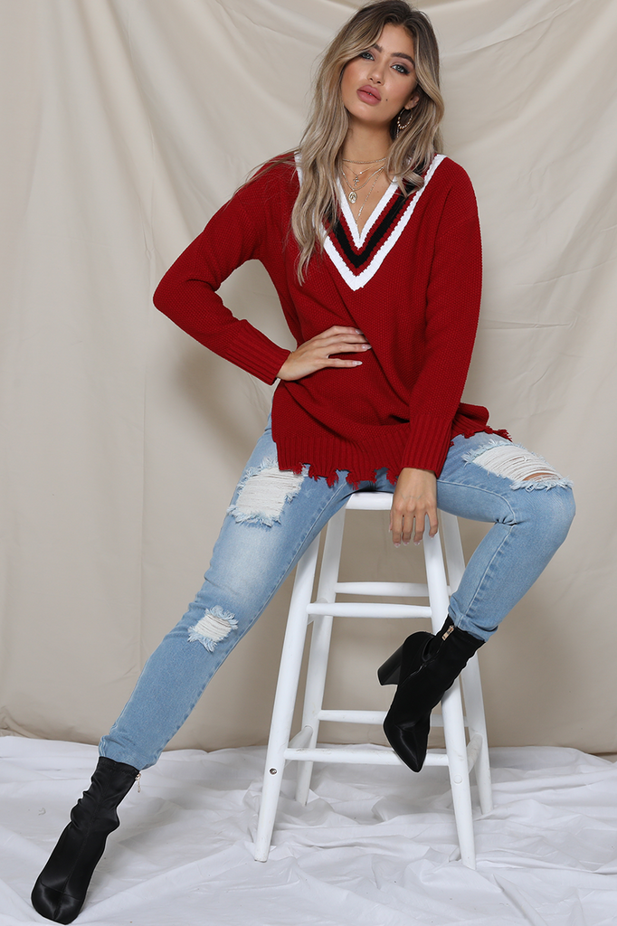 Cheerleader red white black sweater