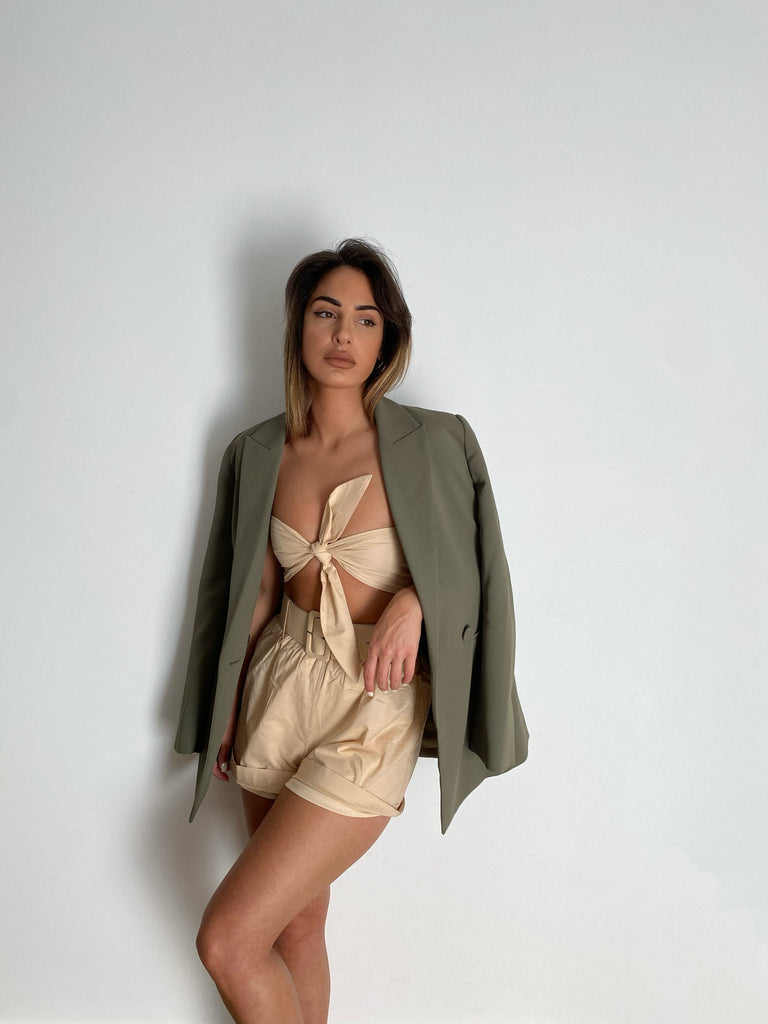 Kelly beige top and short set