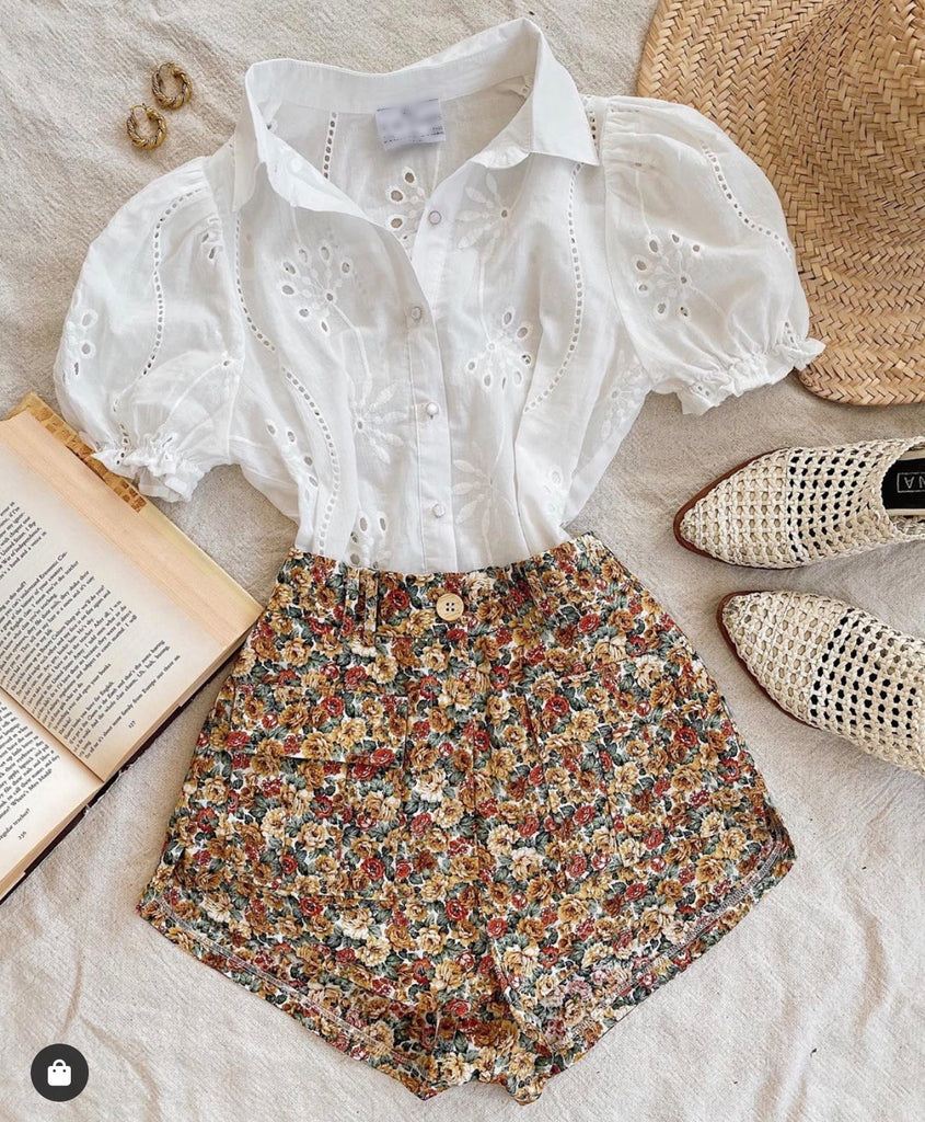 MARGUERITE FLORAL SHORTS AND TOP (sold as seperates)