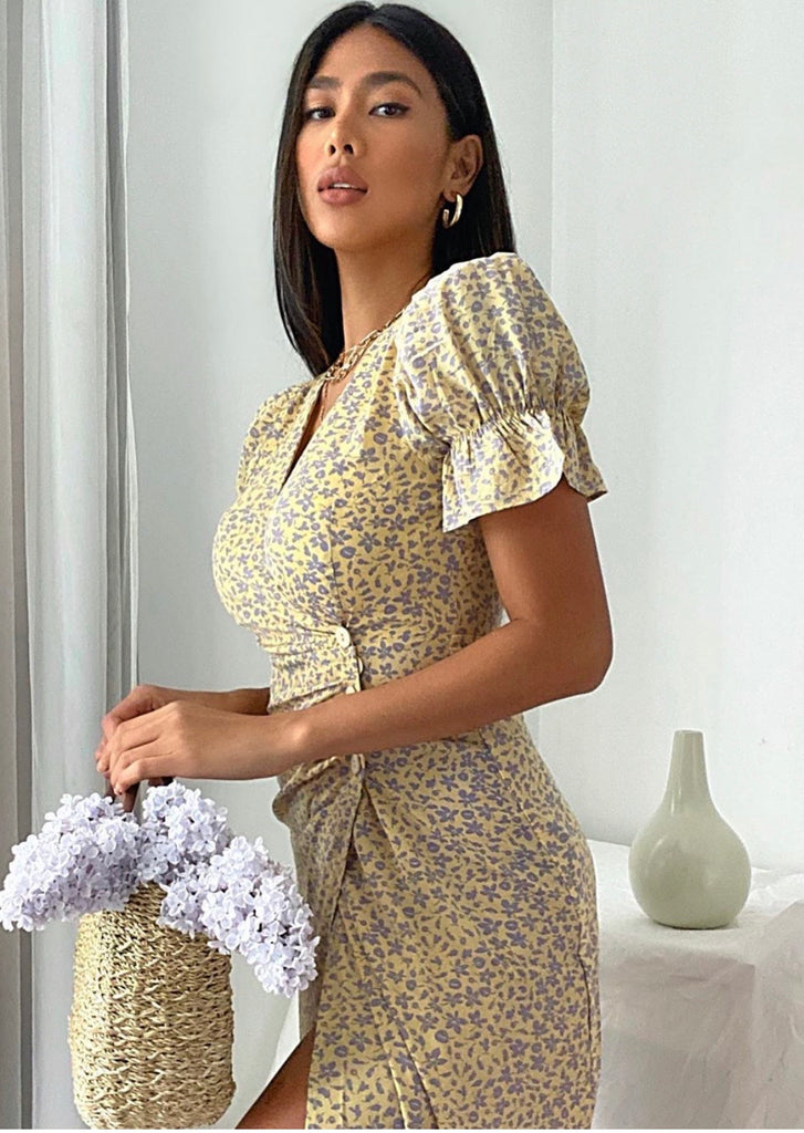 Callie yellow wrap dress