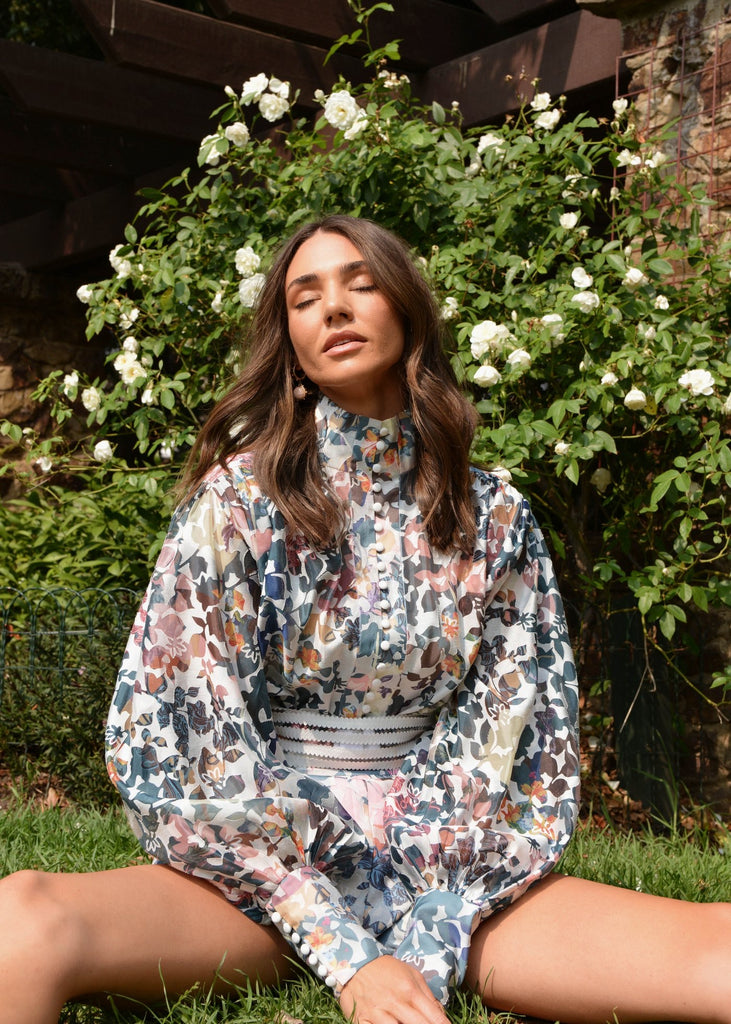 Leaf print shooting stars blouse