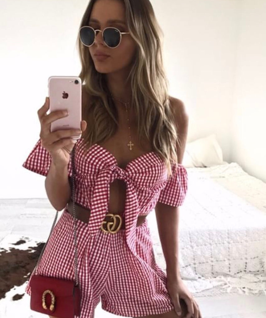 Paris red gingham Playsuit