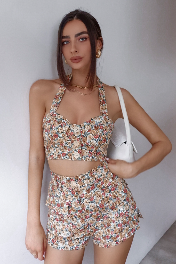 MARGUERITE FLORAL SHORTS AND TOP (sold as seperates)