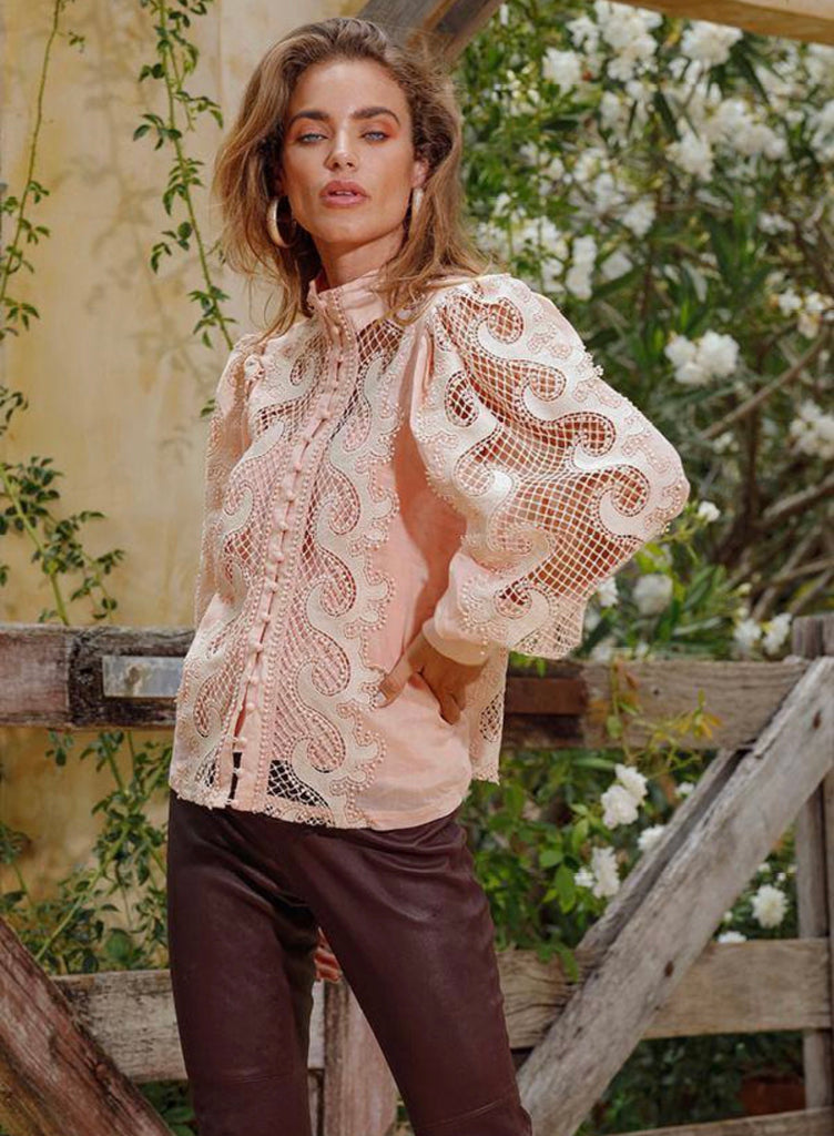 Victoriana blush lace blouse