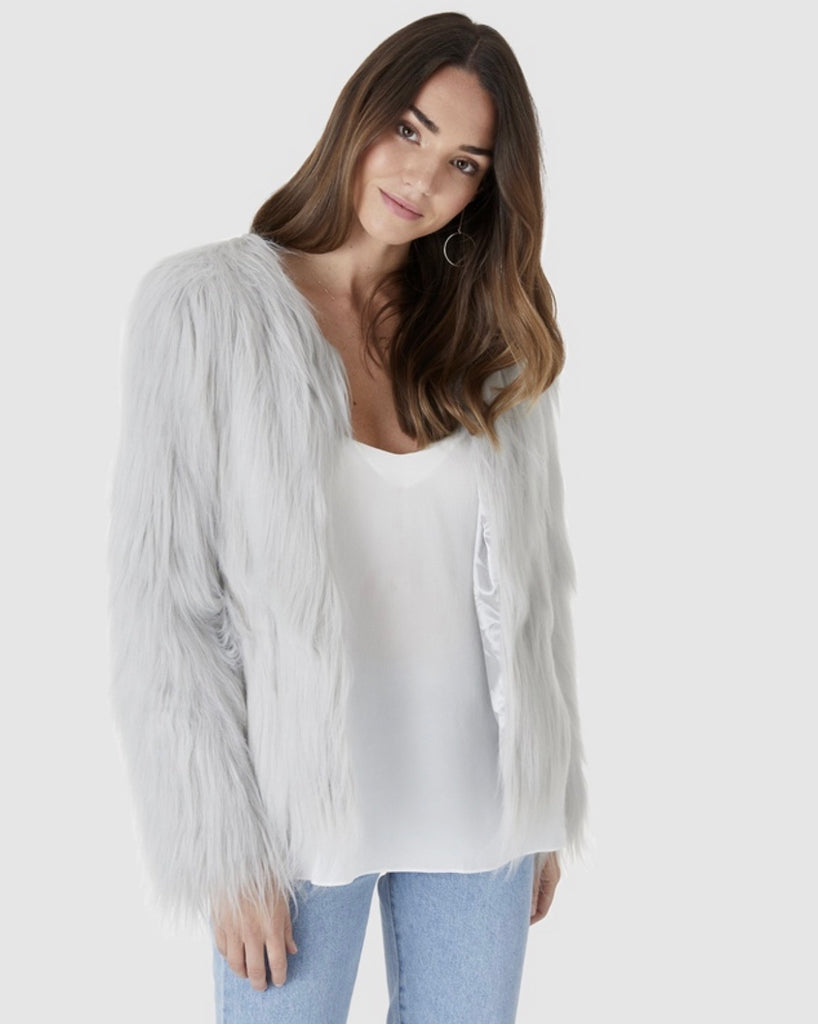 Grey hot sale fuzzy jacket