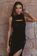 Moss black midi dress