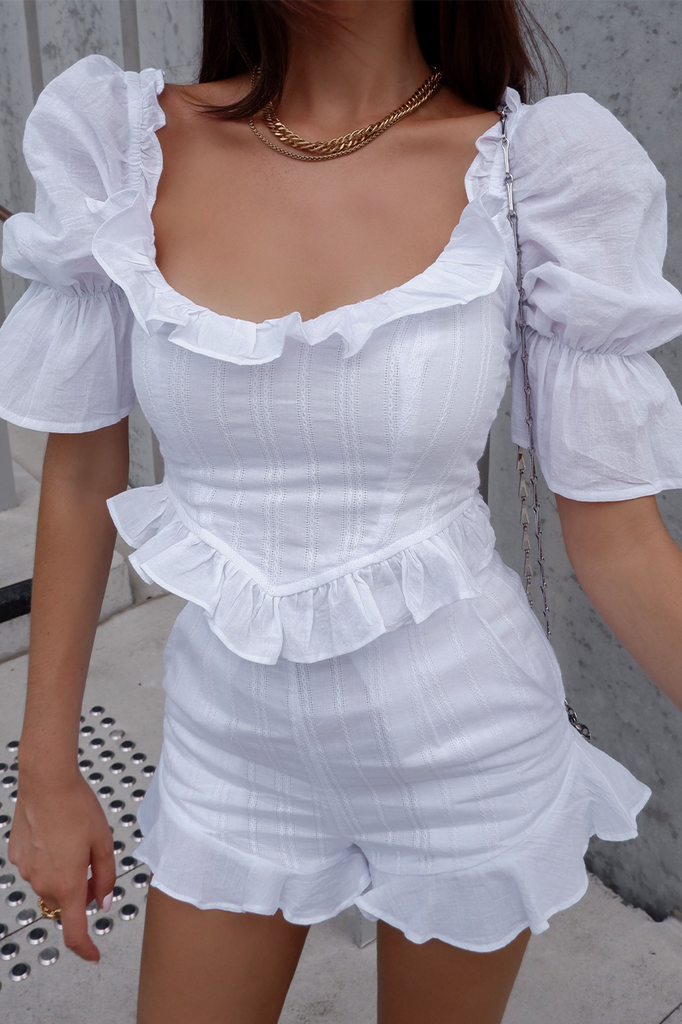 Ariella white top and shorts (sold as seperates)