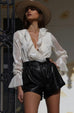 Peace paint nude white blouse