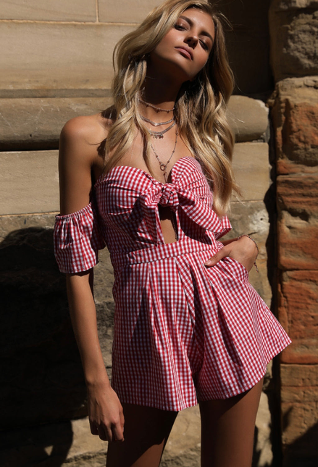 Paris red gingham Playsuit