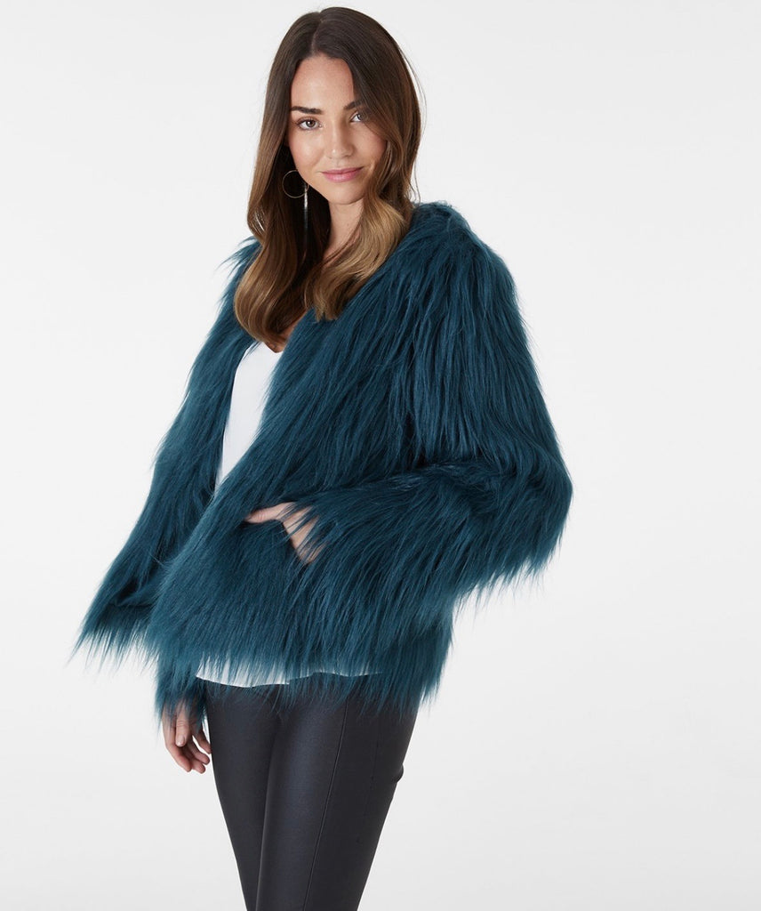 Tess emerald faux fur jacket