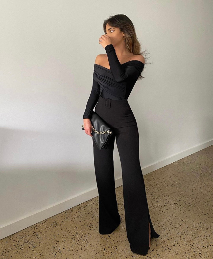 Belted staple black pant