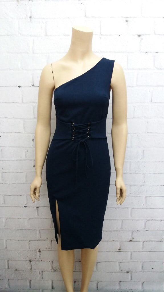 Mercury one shoulder navy dress