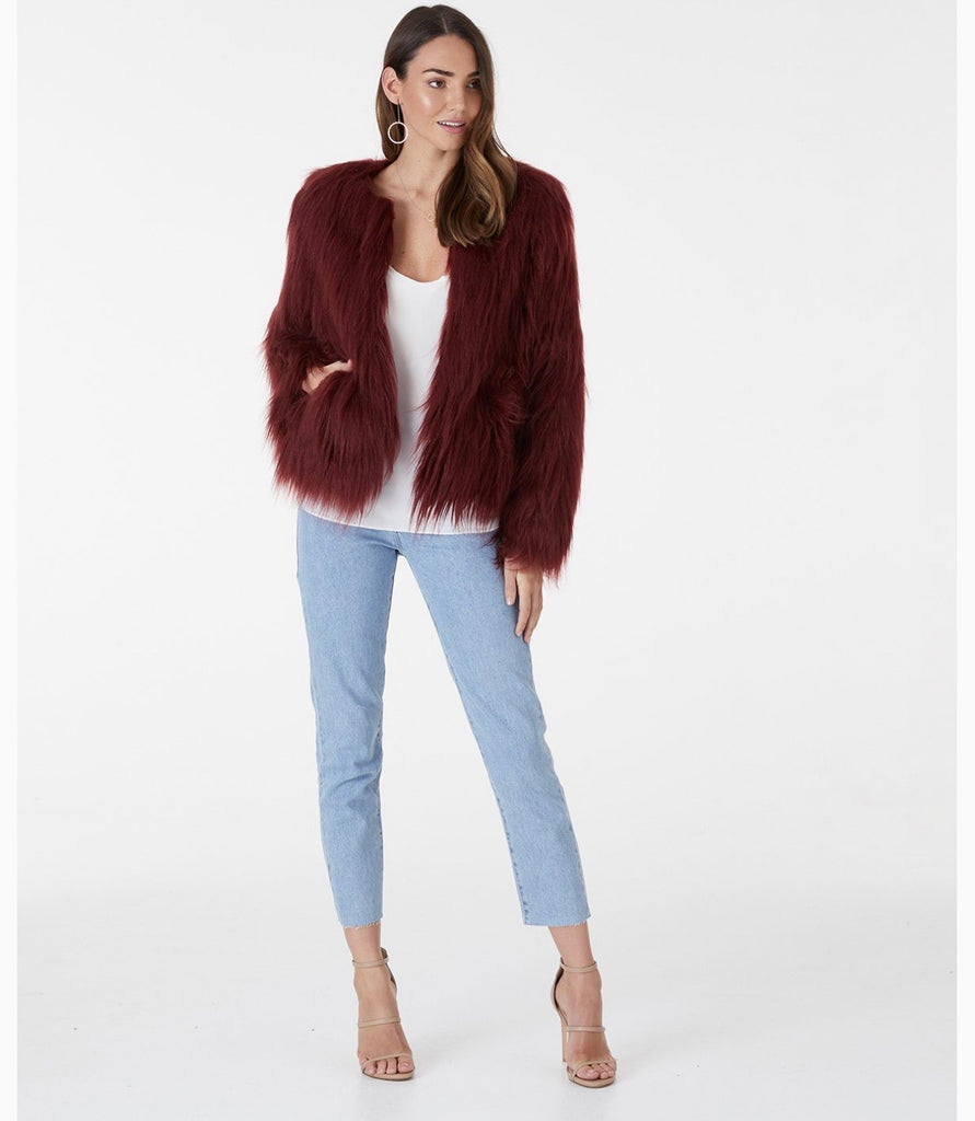 Tess wine faux fur jacket