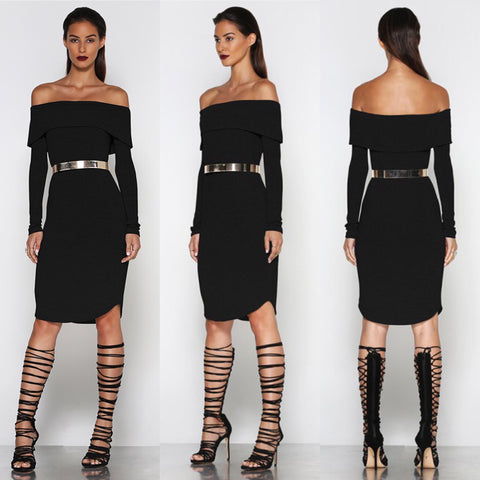 Off the hook black knit midi dress