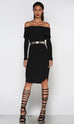 Off the hook black knit midi dress