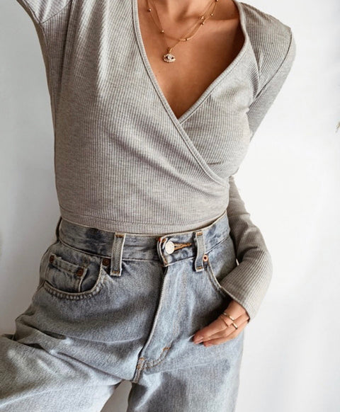 Piper grey rib top