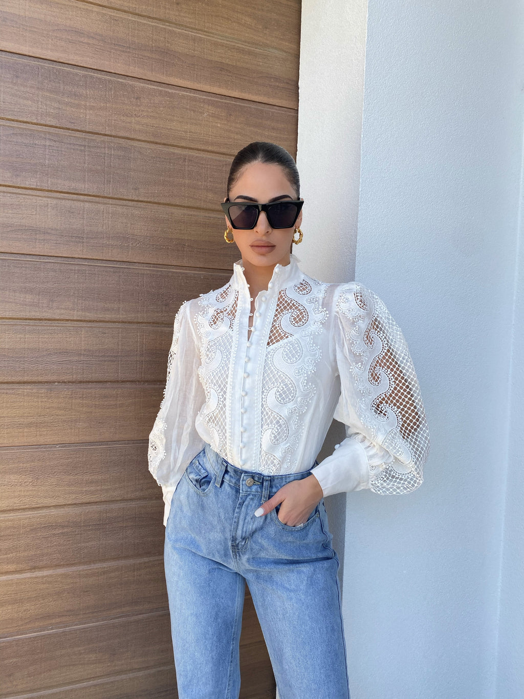 Victoriana white lace blouse