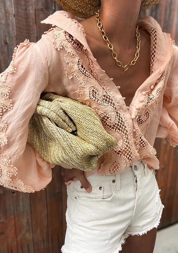 Victoriana blush lace blouse