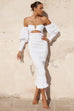 Luciano white shirred midi dress