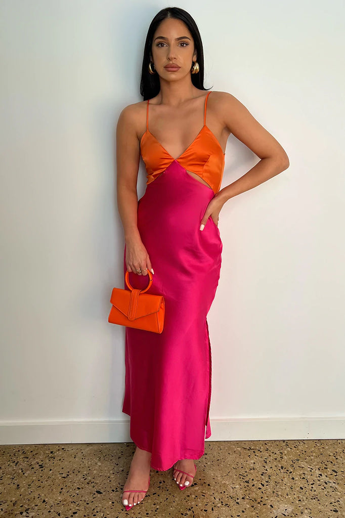 Nico orange fuchsia slip dress
