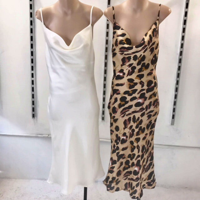Carter slip dress avail in White and Leopard print