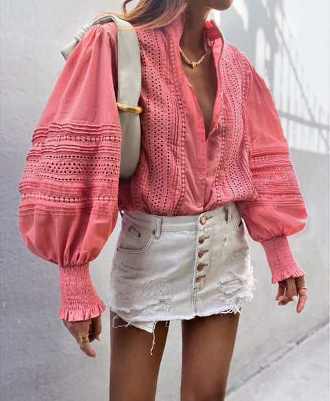 Mystical embroidery wild rose blouse