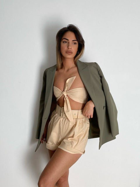 Kelly beige top and short set