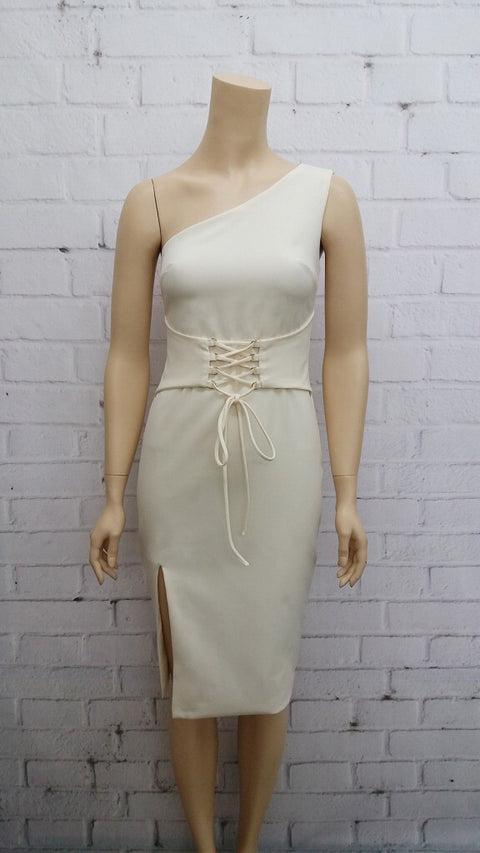 Mercury one shoulder beige dress