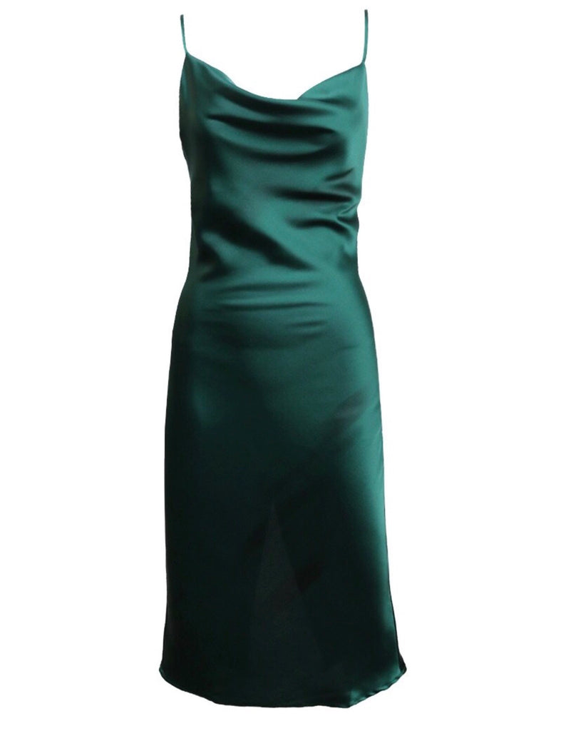 Angelina emerald green satin dress